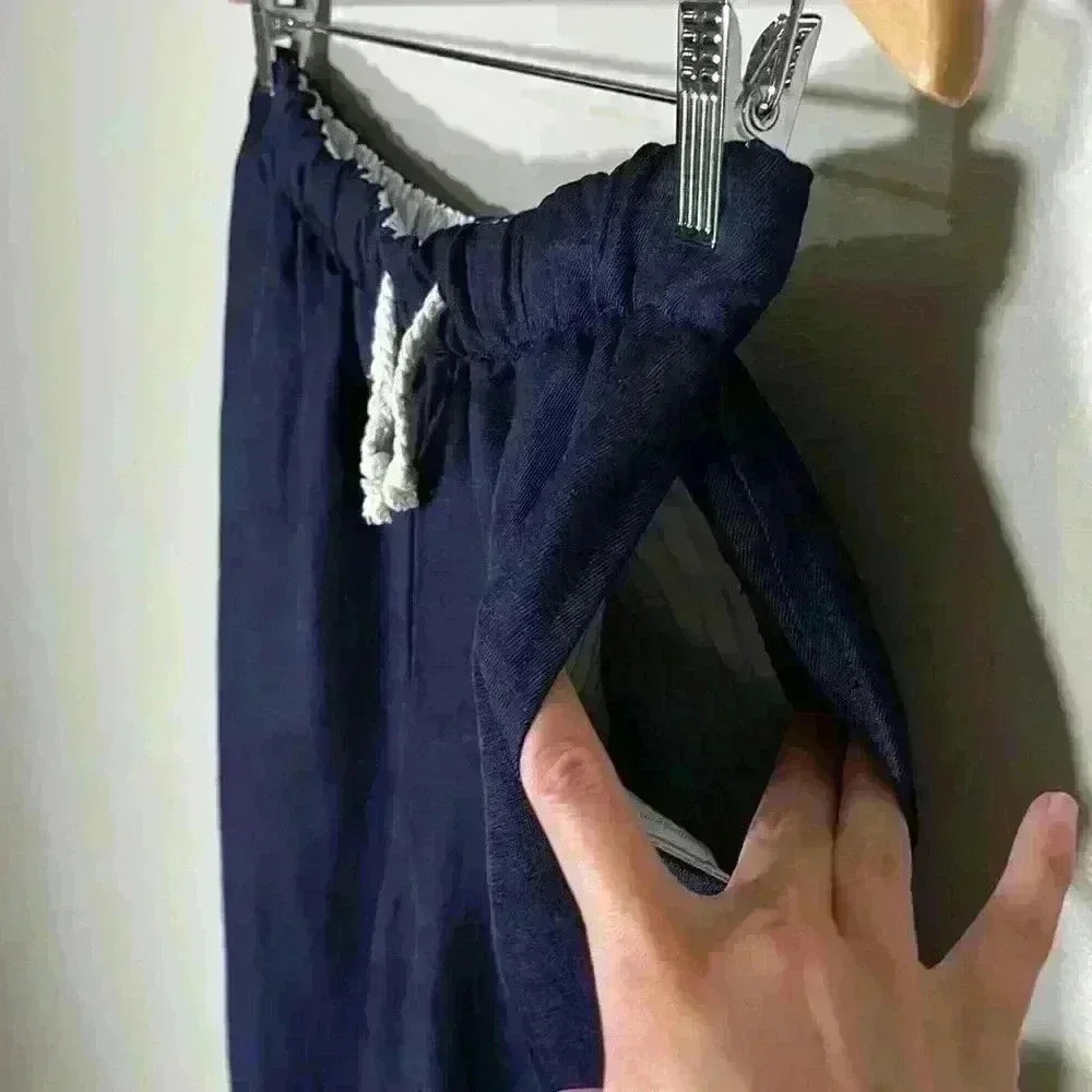 Zara Navy Linen-Blend High-Waist Drawstring Trouser Pant Size Small EUC Pockets - Picture 5 of 12
